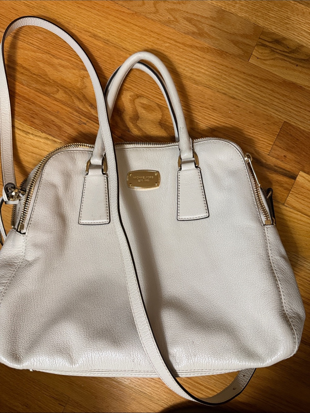 Michael Kors White Leather Satchel with Removable Crossbody Strap